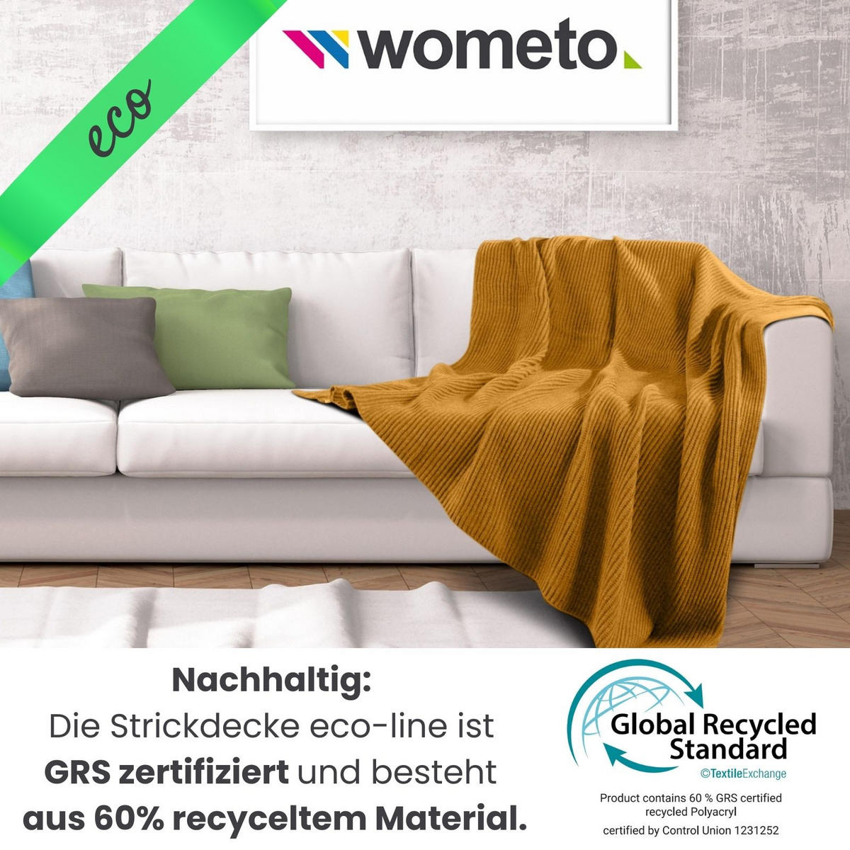 STRICKDECKE eco-line gelb 140/190 cm aus 60% recycelten Materialien - Gelb, Textil (140/190cm) - wometo