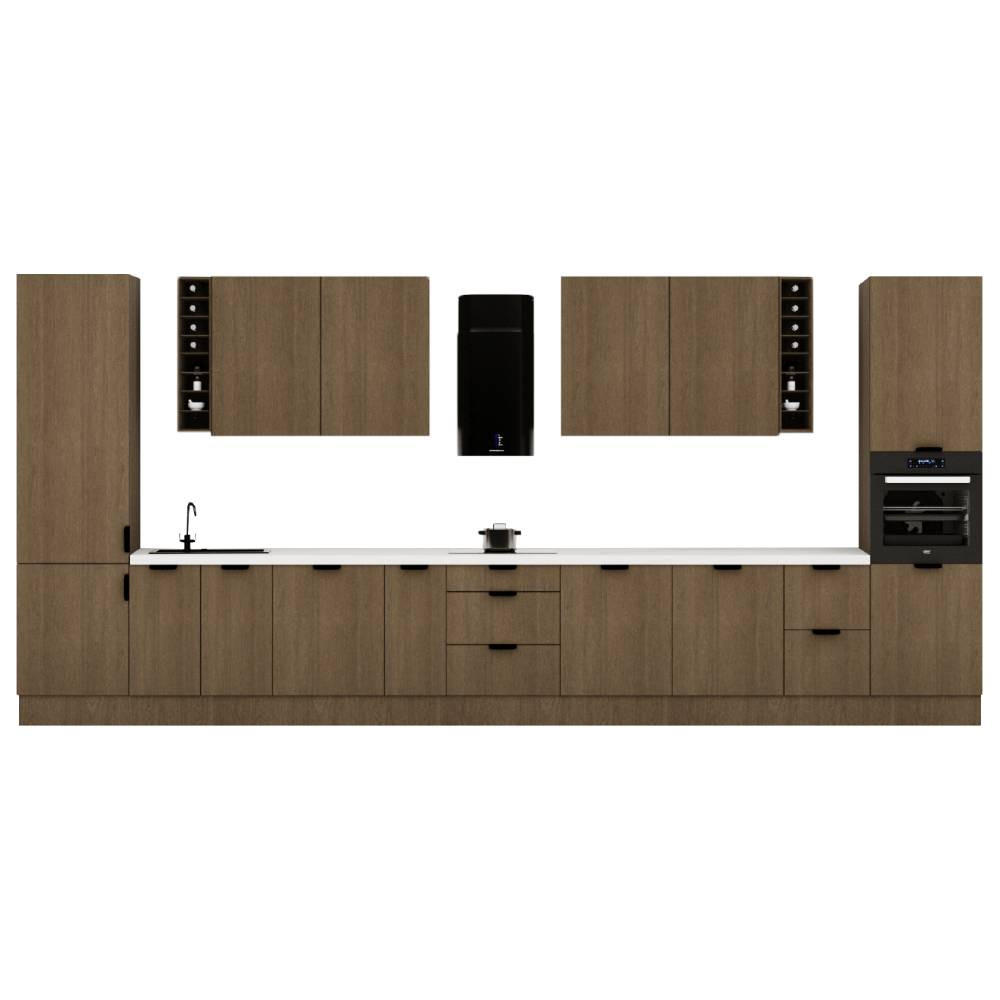 KÜCHENZEILE 515 cm - Sorento KS6-M515 - in Dunkle Eiche - Eichefarben/Schwarz, Holz/Metall (515/247/58cm)