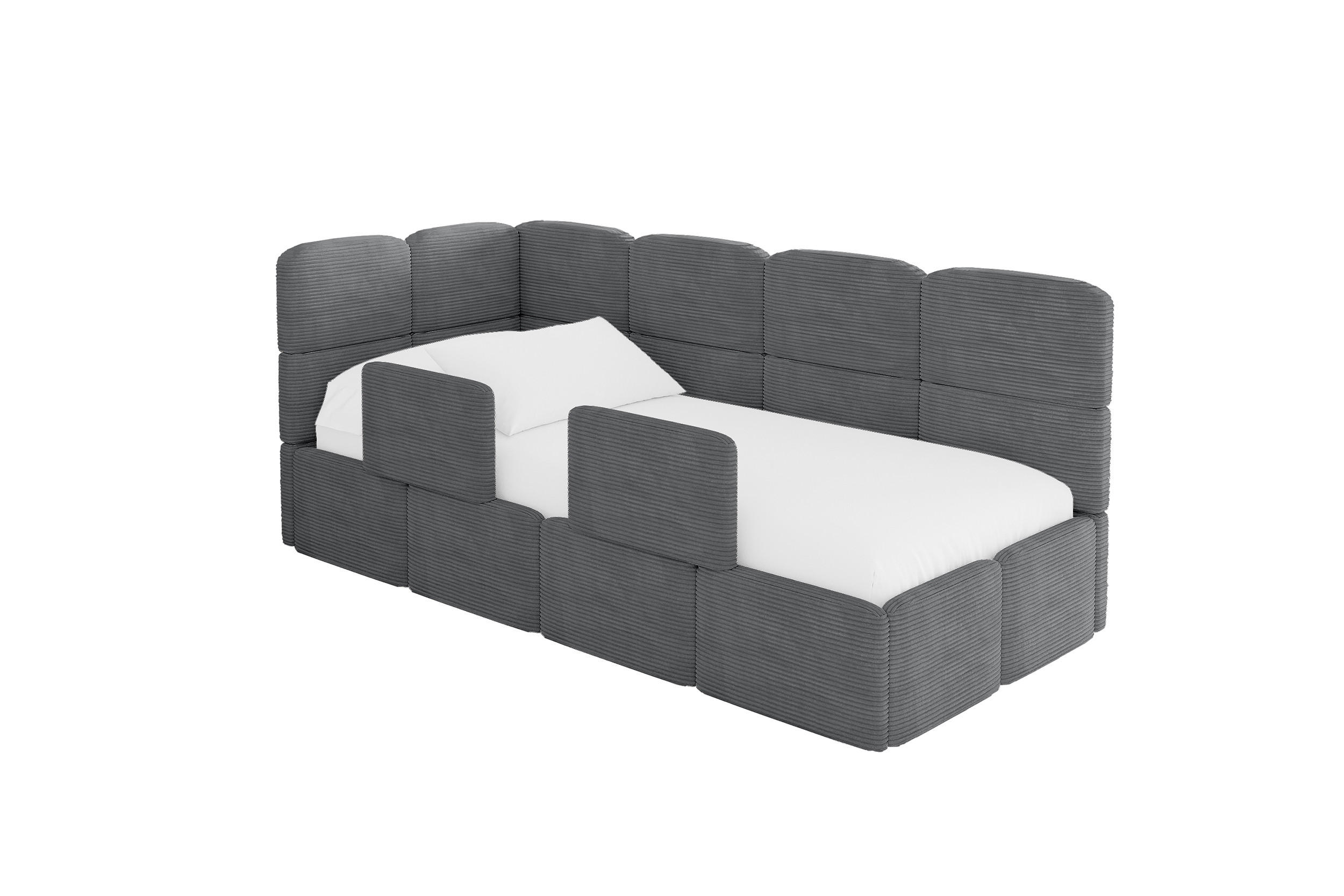 EINZELLBETT Jugendbett mit Bettkasten, Rechts - KIVY 90x200 Dunkelgrau - Hellgrau, Holzwerkstoff/Textil (90/200cm) - ALTDECOR