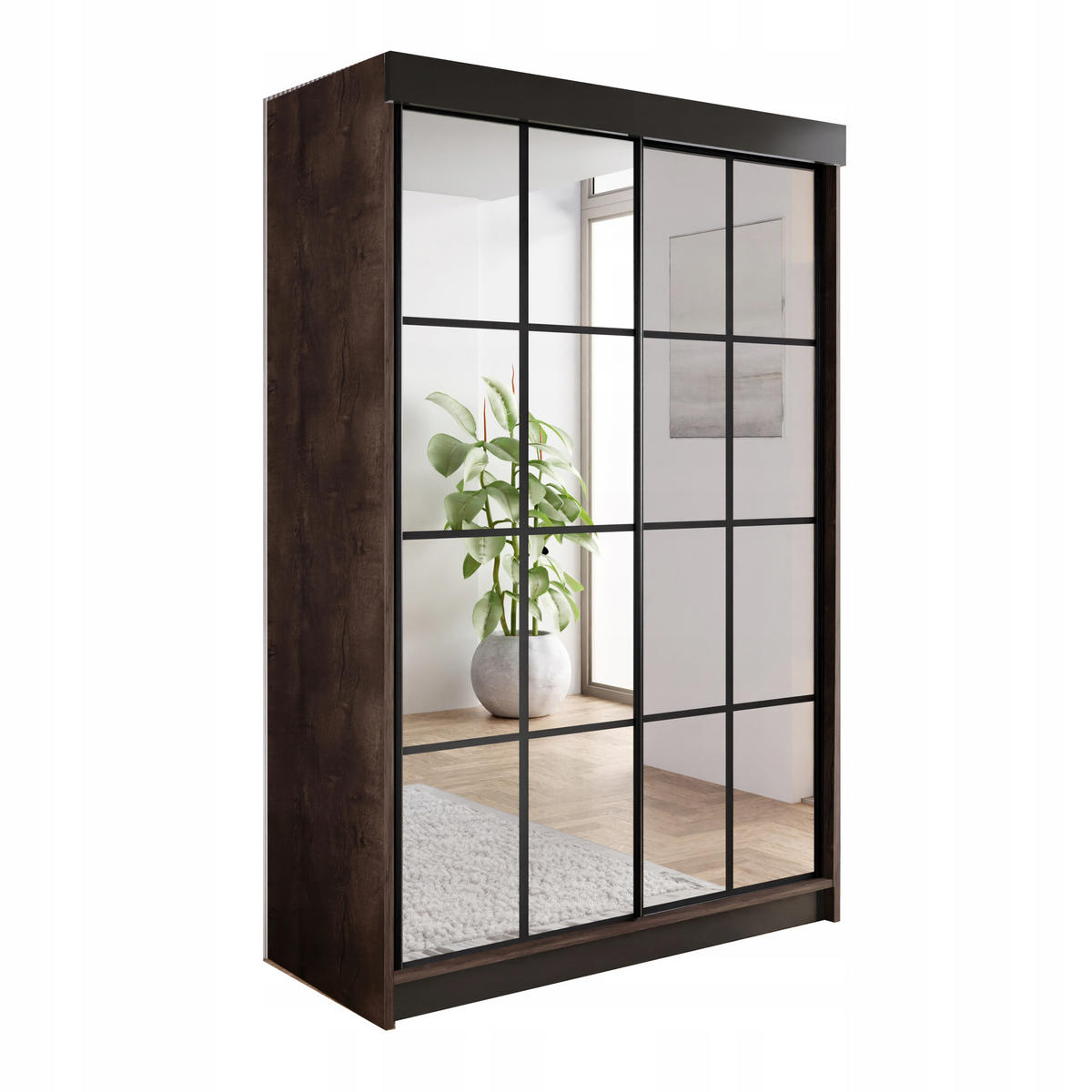 SCHIEBETÜRENSCHRANK ARI 2 mit Spiegel 150 - Dunkle Esche - Eschefarben, Holzwerkstoff (150/200/62cm) - Kier Furniture