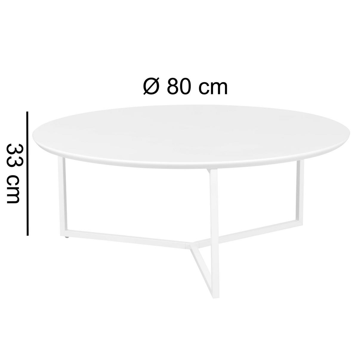 COUCHTISCH rund, Weißes MDF-Holz mit Metallbeinen, Durchmesser 80 cm, Höhe 33 cm - Weiß, Holz/Metall (80/80/33cm) - KADIMA DESIGN