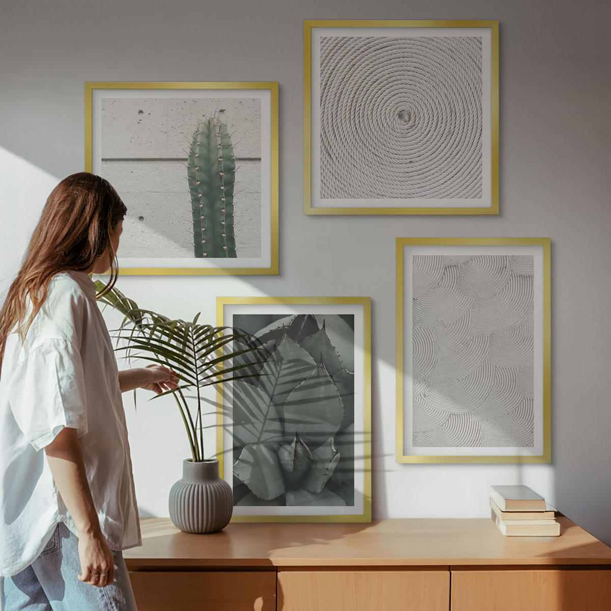 WANDBILDER 4er Set - 50x50 cm & 40x60 cm Goldrahmen - Sommerliche Texturen aus den Tropen - Goldfarben, Kunststoff (50/50cm) - ArtPrintCave