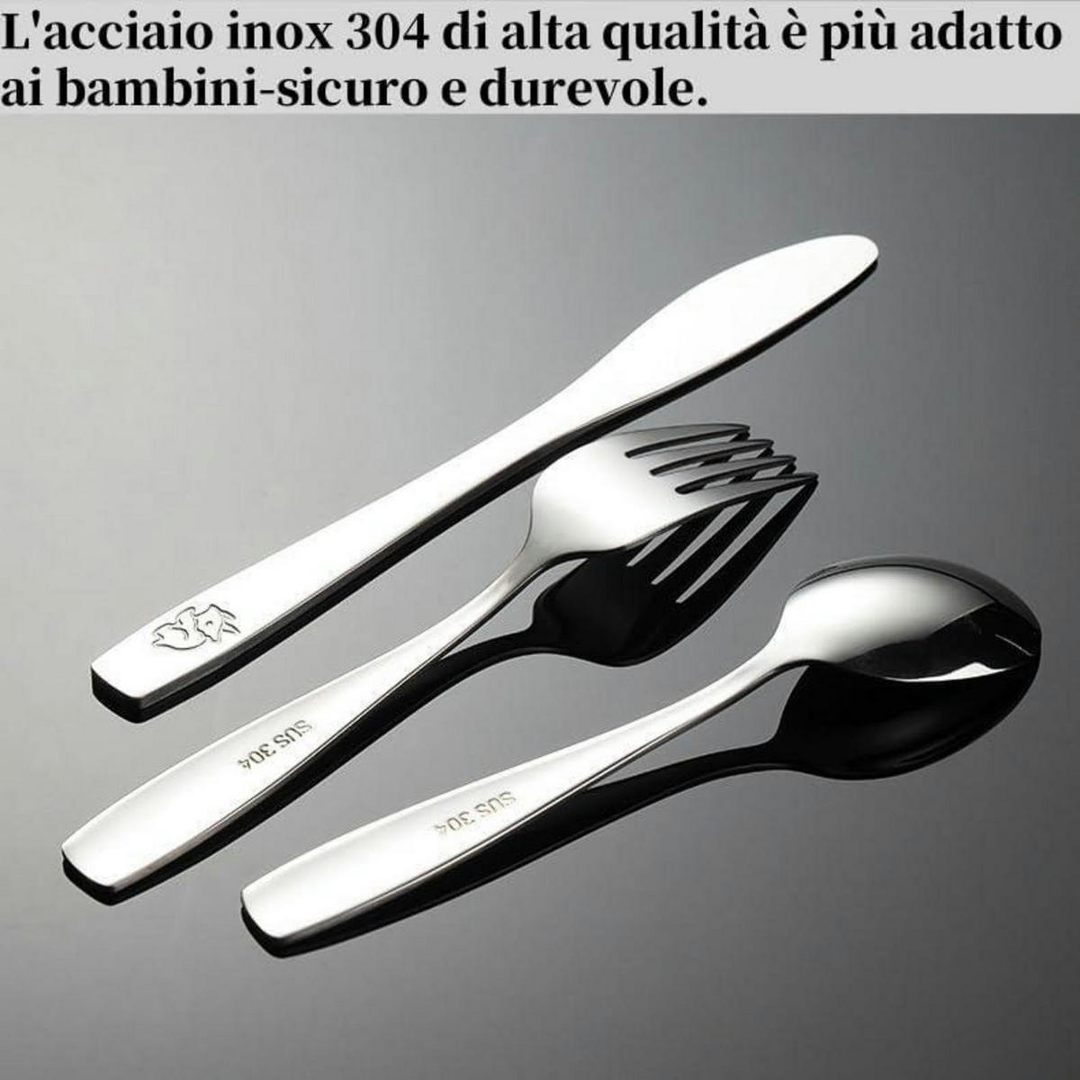 KINDERBESTECK 3-teiliges Set Edelstahl mit Motiven - Silberfarben, Metall