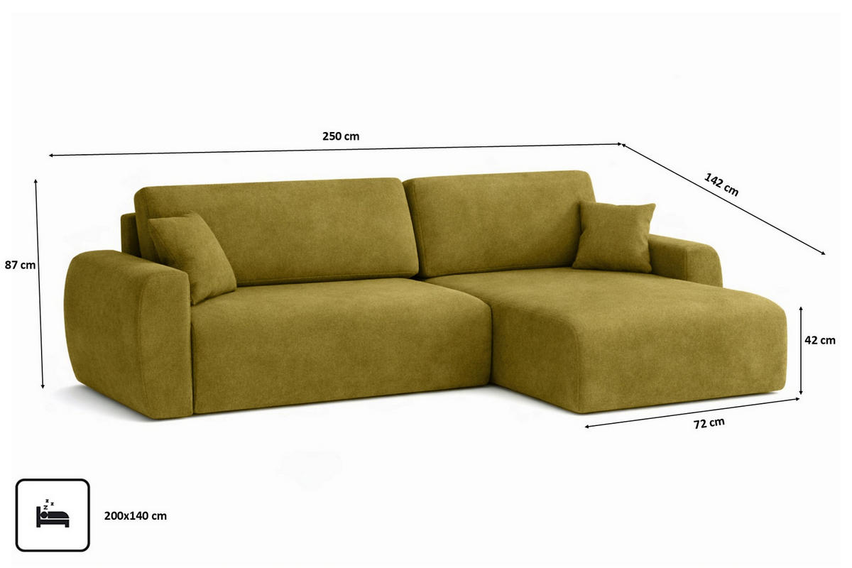 ECKSOFA Mit Schlaffunktion Ariel L, Velours, Stoff Salvador, Olive, Rechts - Olivgrün, Holz (250/142cm) - Kaiser Möbel