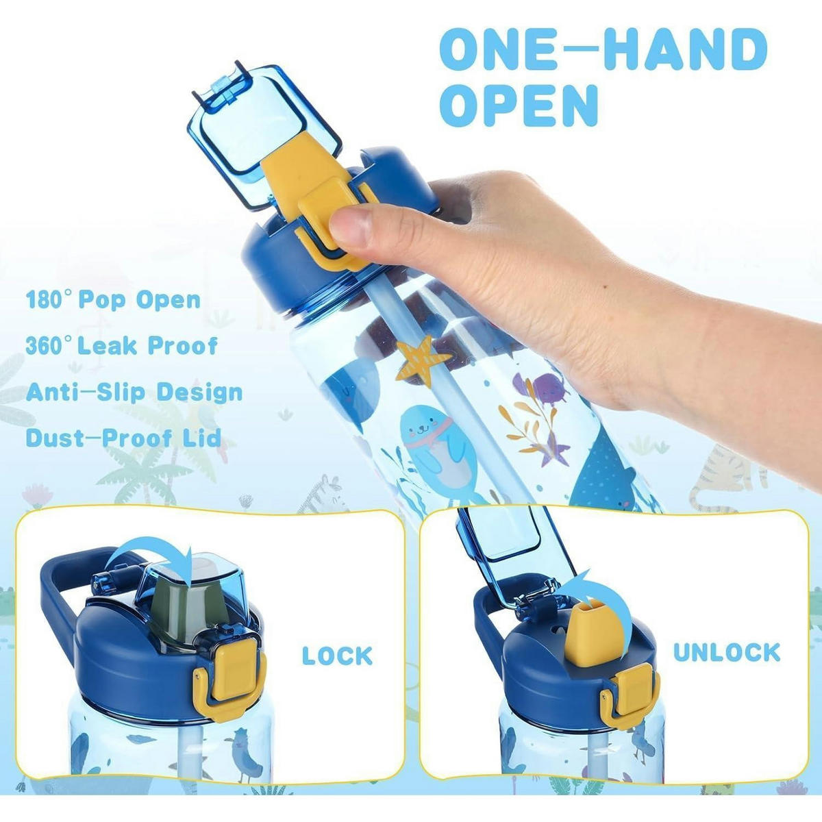 KINDER-TRINKFLASCHE mit Strohhalm 600 ml Blau Kaninchen - Blau, Kunststoff (7.7/7.7cm)