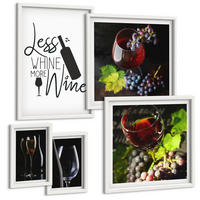 BILDER SET 5er Set - 50x50 cm & 20x30 cm & 40x60 cm Weißer Rahmen - Weingläser mit Trauben und Inschrift - Weiß, Kunststoff (40/60cm) - TULUP