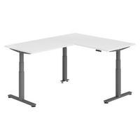 ECKSCHREIBTISCH elektrisch höhenverstellbar L-Form 200/160/74 cm in Weiß/Graphitfarben - Graphitfarben/Weiß, Holzwerkstoff (200/160/74cm) - bümö