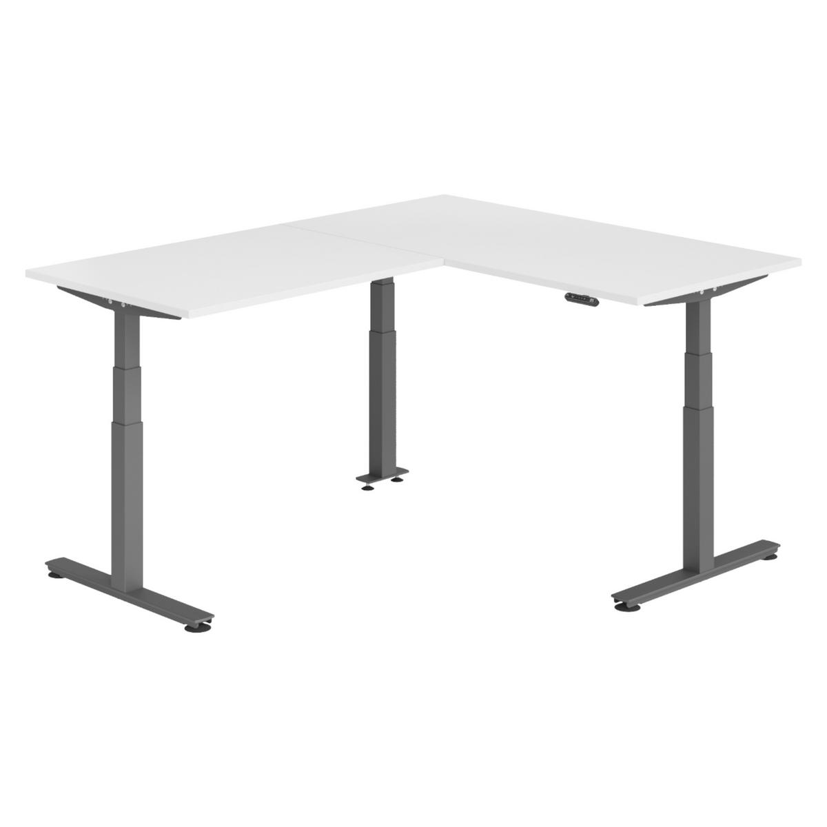 ECKSCHREIBTISCH elektrisch höhenverstellbar L-Form 200/160/74 cm in Weiß/Graphitfarben - Graphitfarben/Weiß, Holzwerkstoff (200/160/74cm) - bümö