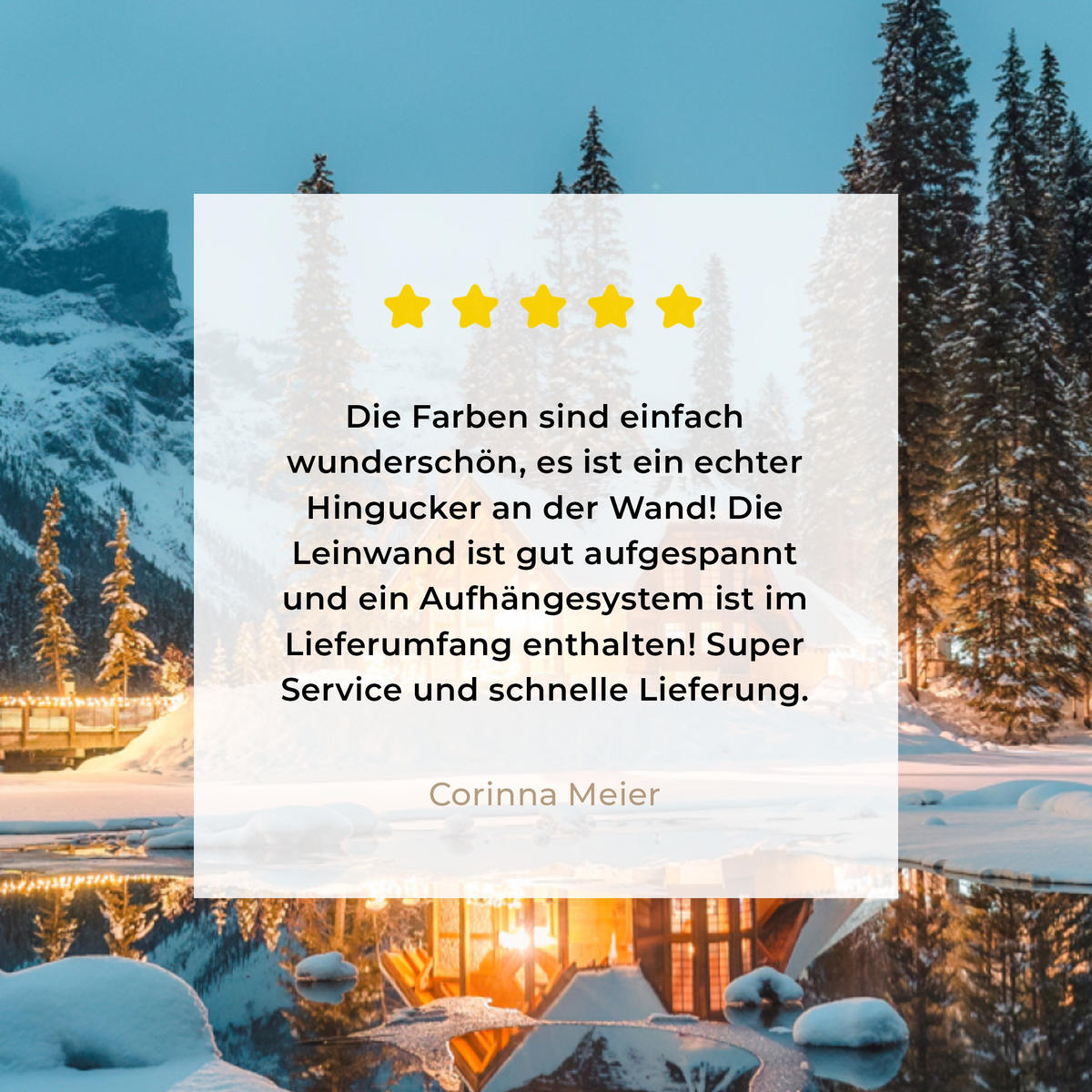 LEINWANDBILD Winterlandschaft - Natur - Haus - Berge - Schnee 50x50 cm - Hellblau, Textil (50/50cm) - MuchoWow