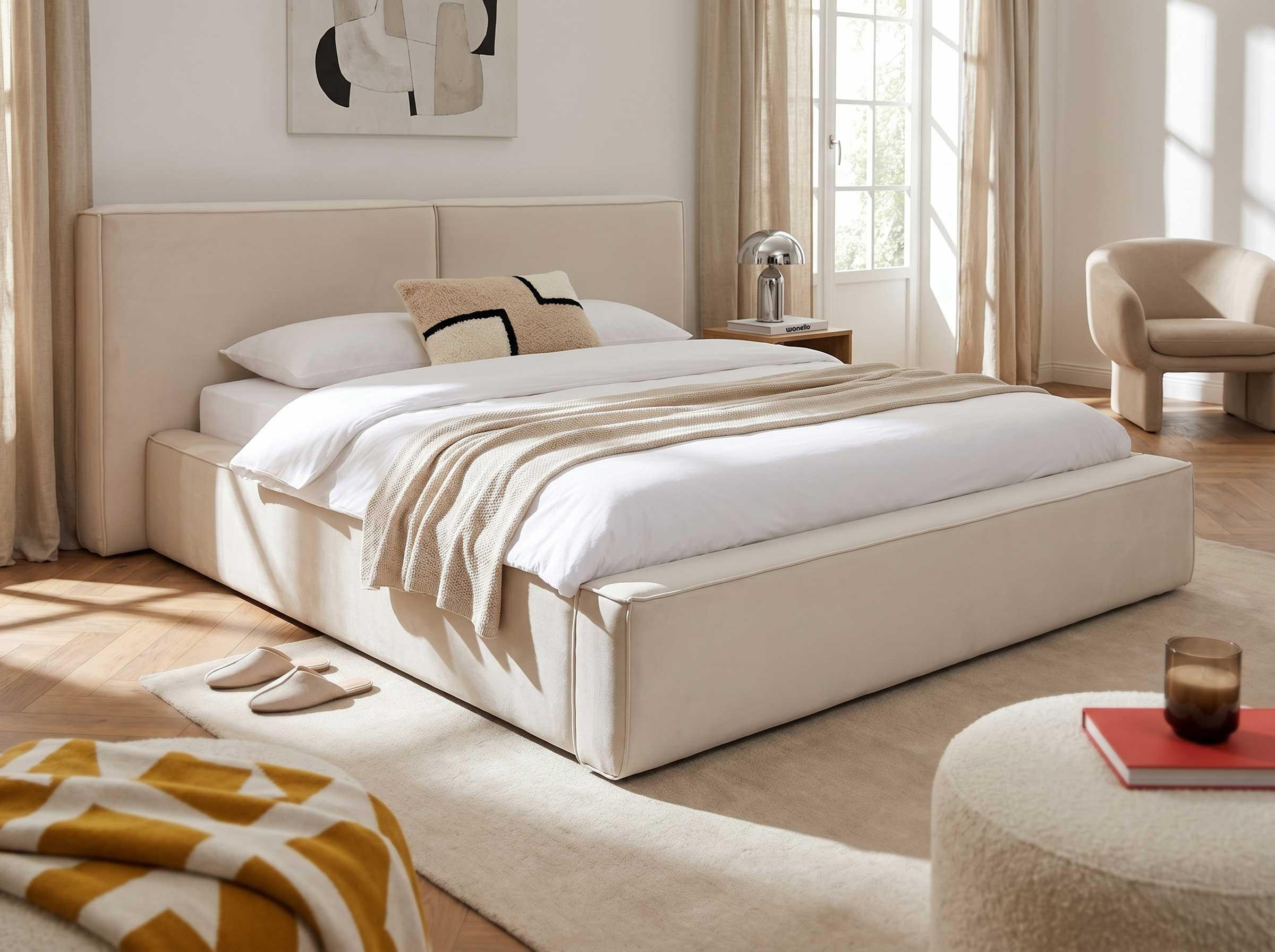 POLSTERBETT Jodie XL Beige 180/200 cm Samt mit Bettkasten - Beige, Textil/Metall (180/200cm) - wonello