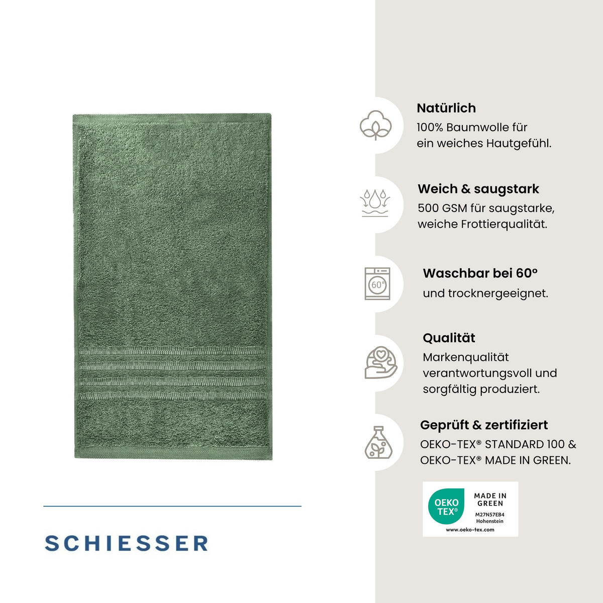 GÄSTETUCHSET Milano - 5-teilig - 30x50 cm - Dunkelgrün - Dunkelgrün, Textil (30/50cm) - SCHIESSER