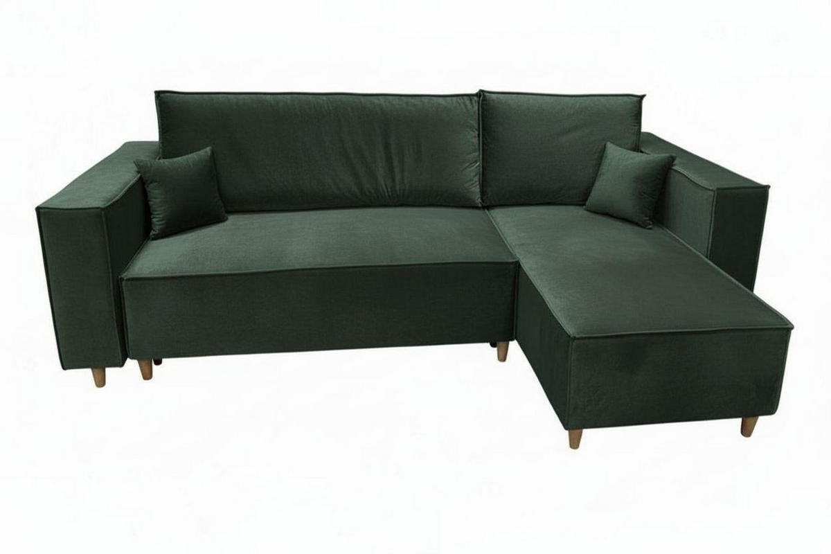 ECKSOFA RIO mit Schlaffunktion und Bettkasten, Farbe: Grün, Velourstoff, Ottomane Universal - Grün, Textil (249/142cm) - Marpur