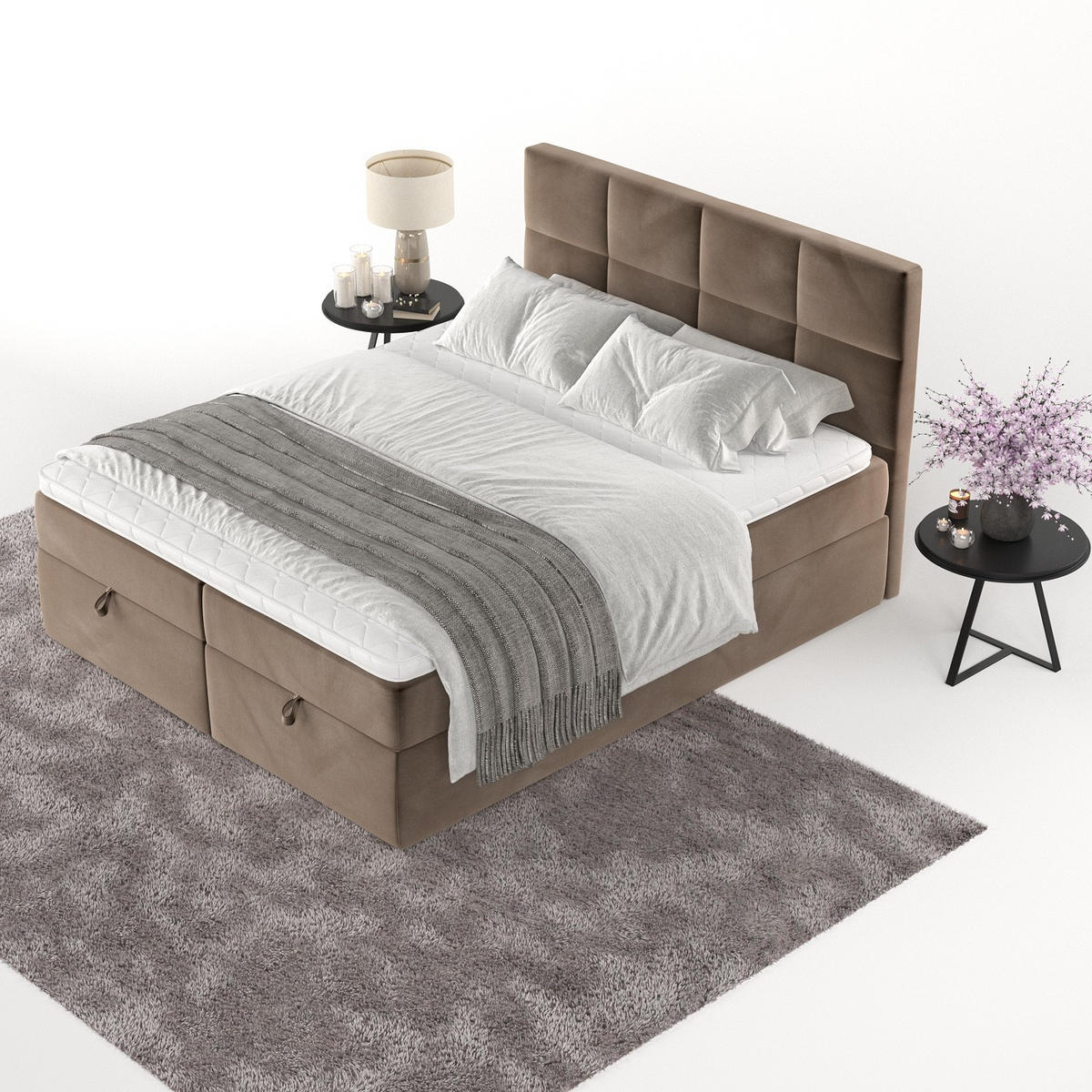 BOXBETT Velto 200/200 cm Braun im Paros Stoff - Schwarz/Braun, Holz/Holzwerkstoff (200/200cm) - AltaBeds