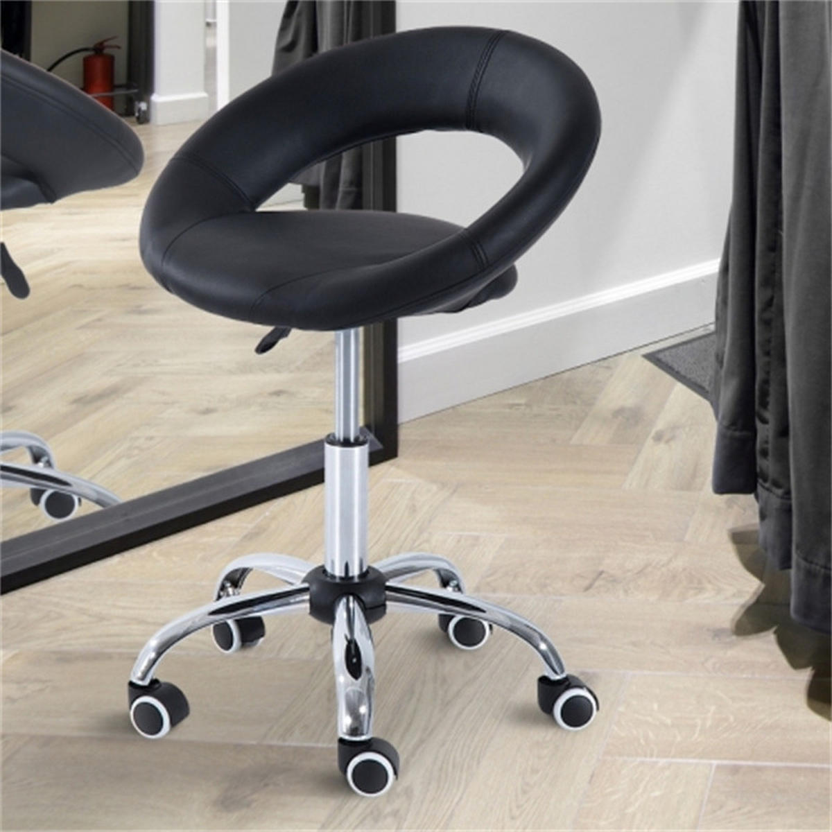 DREHSTUHL Ergonomisch Schwarz, Metall & Kunstleder, höhenverstellbar, drehbar & rollbar, 50 x 54 x 78 cm - Schwarz, Metall (54/78/50cm) - Albatros