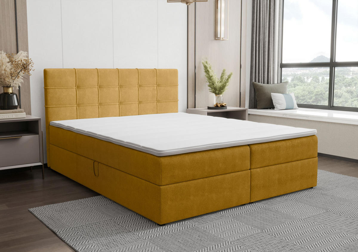 BOXBETT KIDA mit Matratze H3, Bonell und Topper 160x200 Curio 48 - Currygelb, Textil (160/200cm) - Bedante