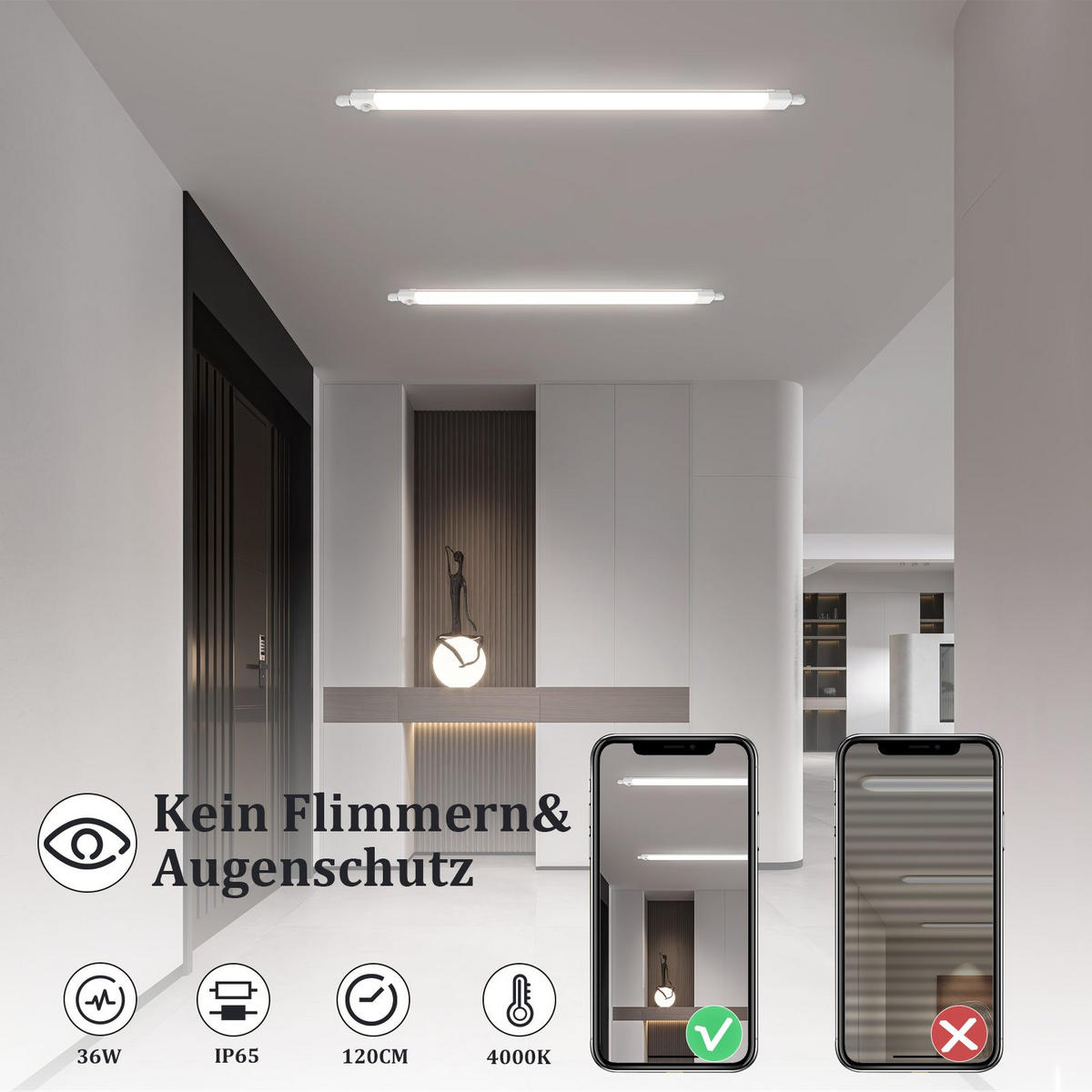 LED-DECKENLEUCHTE 120/5.1/3.1 cm - Weiß, Kunststoff (120/5.1/3.1cm) - Nettlife