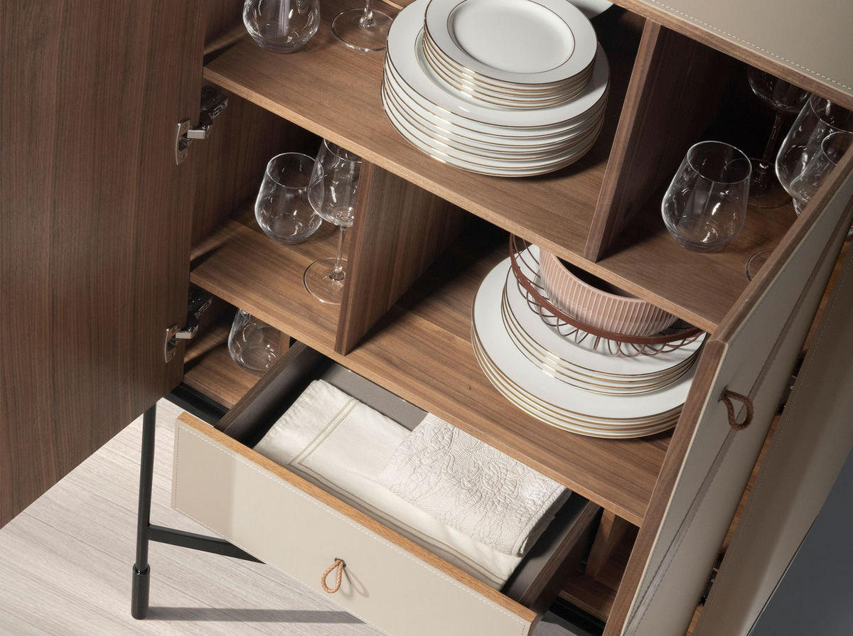 HIGHBOARD Leder, Nussbaum und schwarzer Stahl 90/40/150 cm - Beige/Multicolor, Leder/Holz (90/150/40cm) - ANGEL CERDA