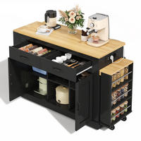 KÜCHENINSEL 142/55/93 cm schwarz aus MDF mit Ausziehplatten - Schwarz, Holzwerkstoff (142/93/55cm) - OKWISH