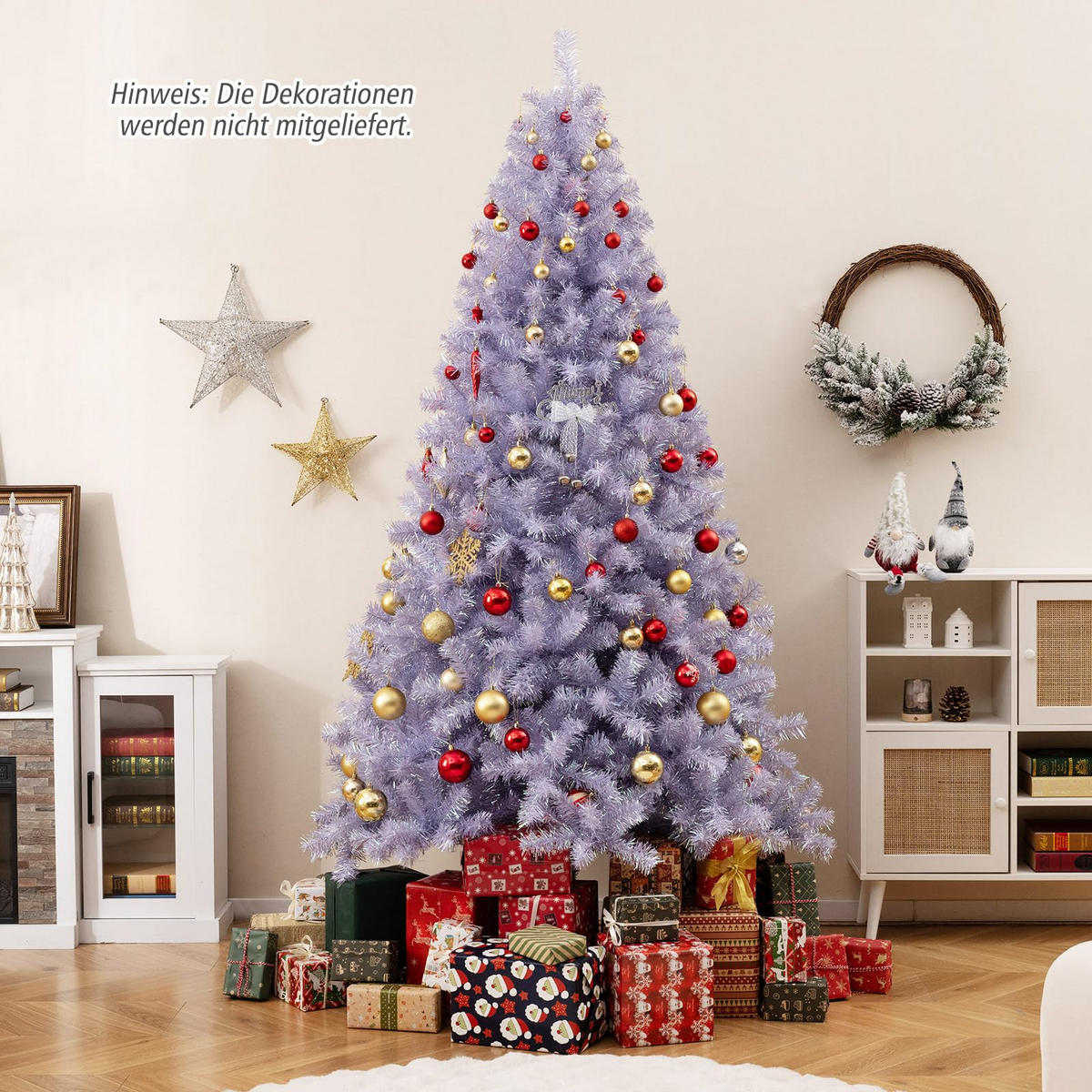 WEIHNACHTSBAUM Tannenform mit warmweißen LEDs 225 cm lavendelviolett - Lila, Metall (225cm) - COSTWAY