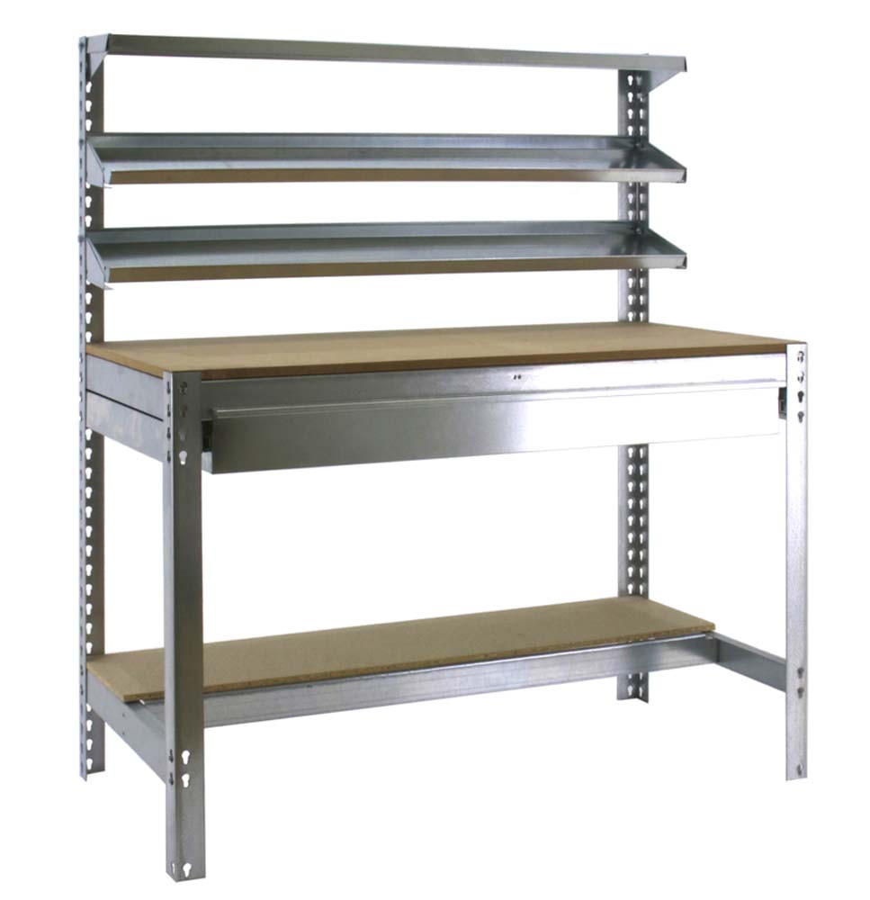 WERKBANK BUFFALO mit Frontablage und Schubfach | HxBxT 84x90x61cm | Traglast 400kg | Verzinkt - Silberfarben, Metall (90/84/61cm) - PROREGAL
