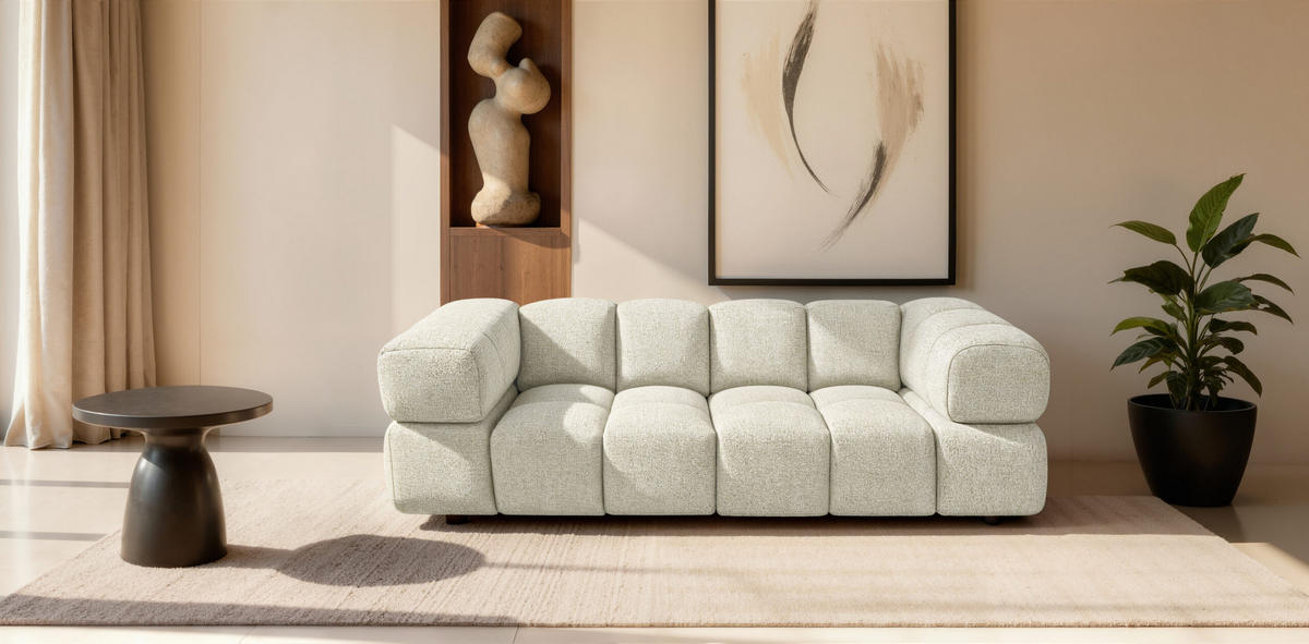 SOFA 3-Sitzer, Couch, Chenille Stoff Puente, Ecru, Averro - Ecru, Holz (240/70/96cm) - Kaiser Möbel