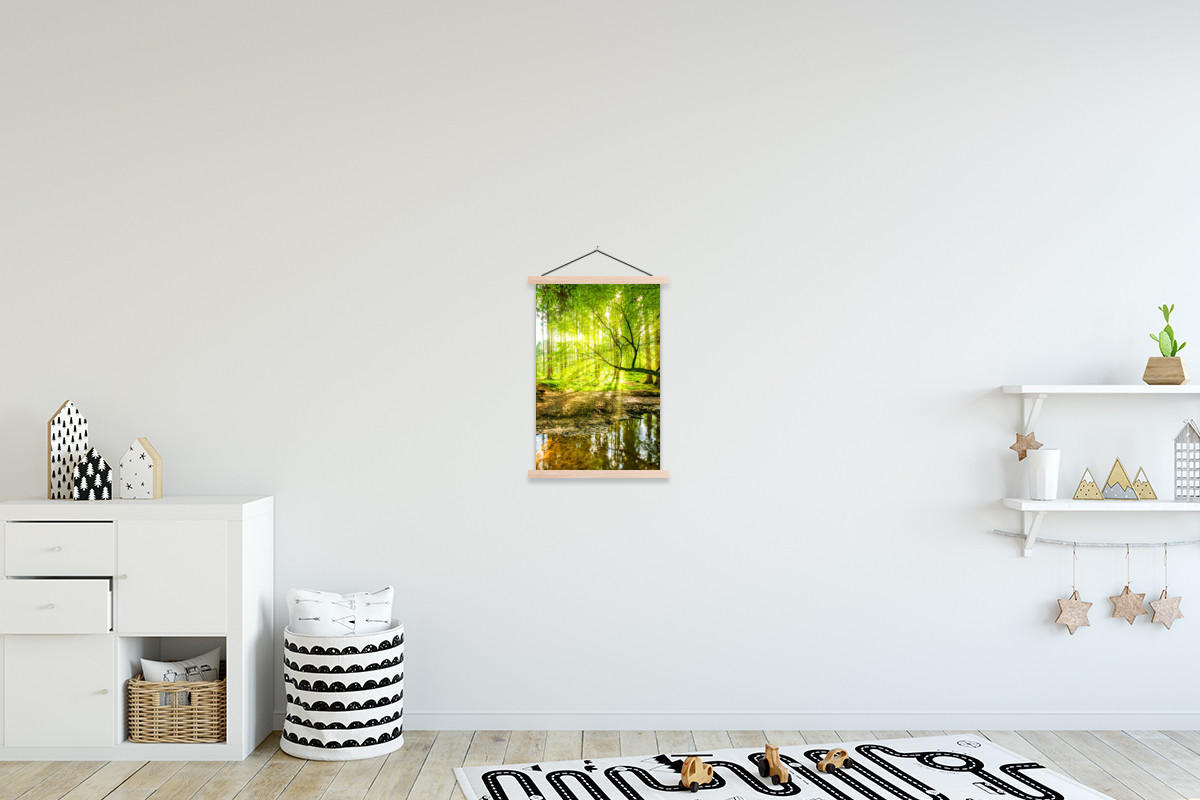 POSTER Wald - Landschaft - Wasser - Bäume - Sonne - Grün - Natur 40x60 cm - Grün, Textil (40/60/0.15cm) - MuchoWow