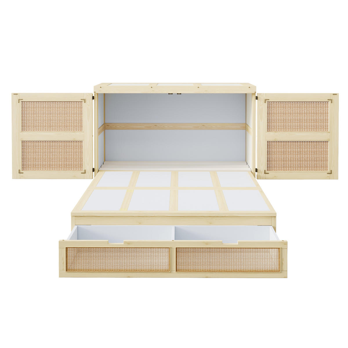 SCHRANKBETT 140/200 cm Natur Schrankbett mit Stauraumschubladen und Rattan-Design - Naturfarben, Holzwerkstoff (140/200cm) - OKWISH