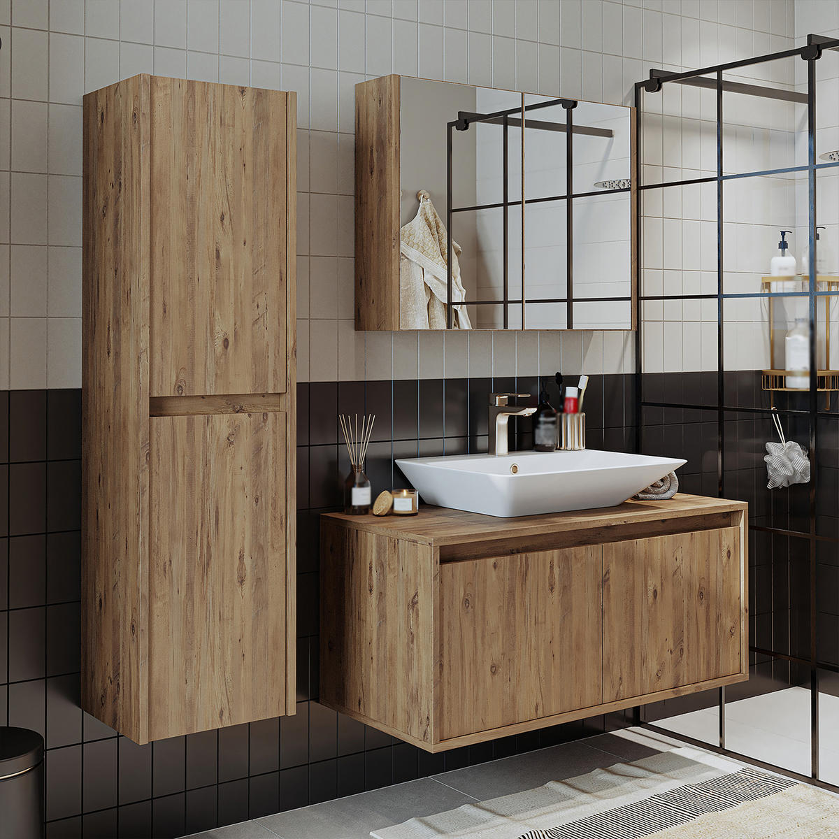 BADMÖBEL Set ATLANTIC-100 4-teilig - Eichefarben, Holzwerkstoff (100/150/45cm) - Roomart