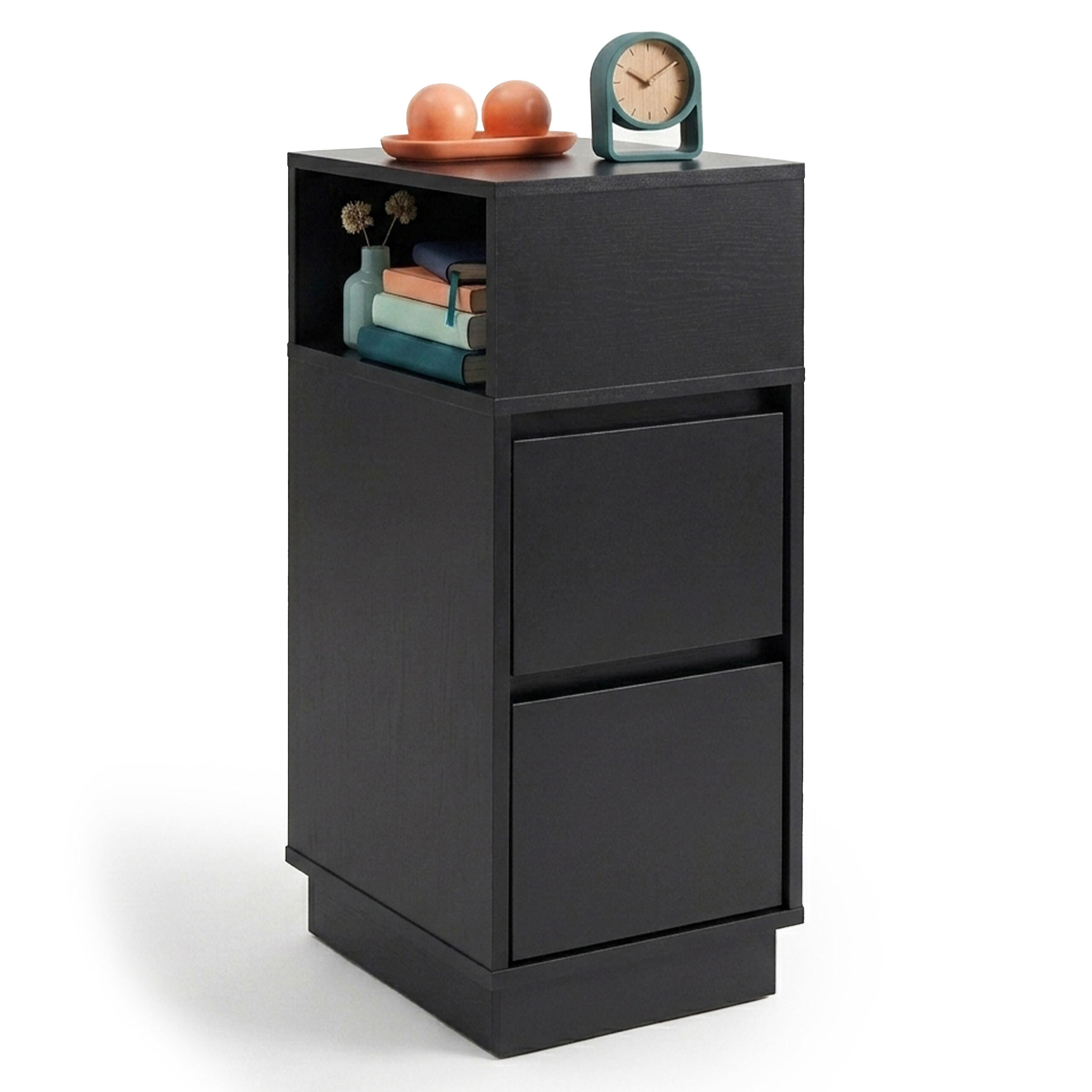 NATTBORD Svart MDF 2 lådor - Svart, Träbaserade material (24/64/30cm) - Relaxdays