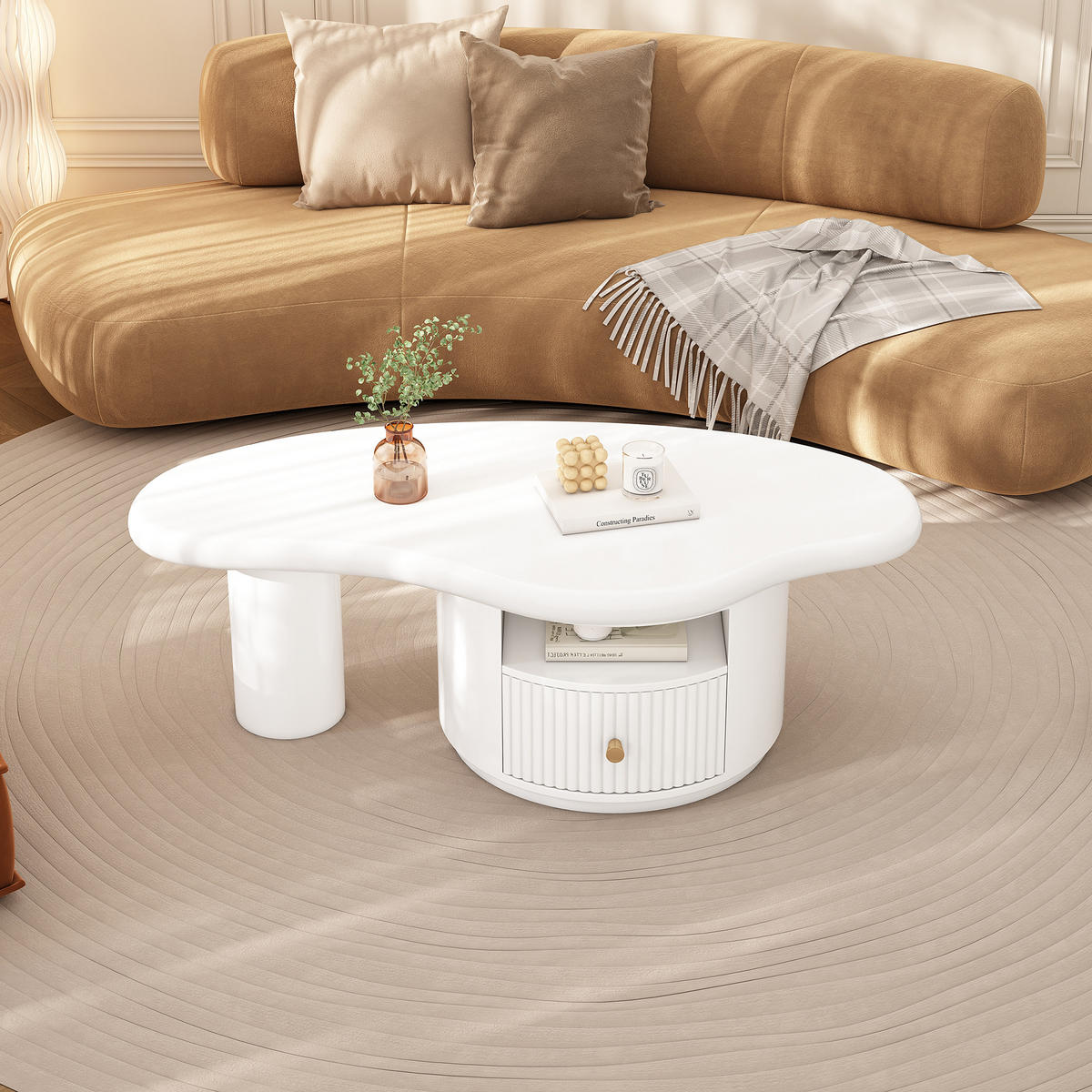 COUCHTISCH 110/60/37,5 cm wolkenförmig mit 1 Schublade - Weiß, Holzwerkstoff (110/60/37.5cm) - OKWISH