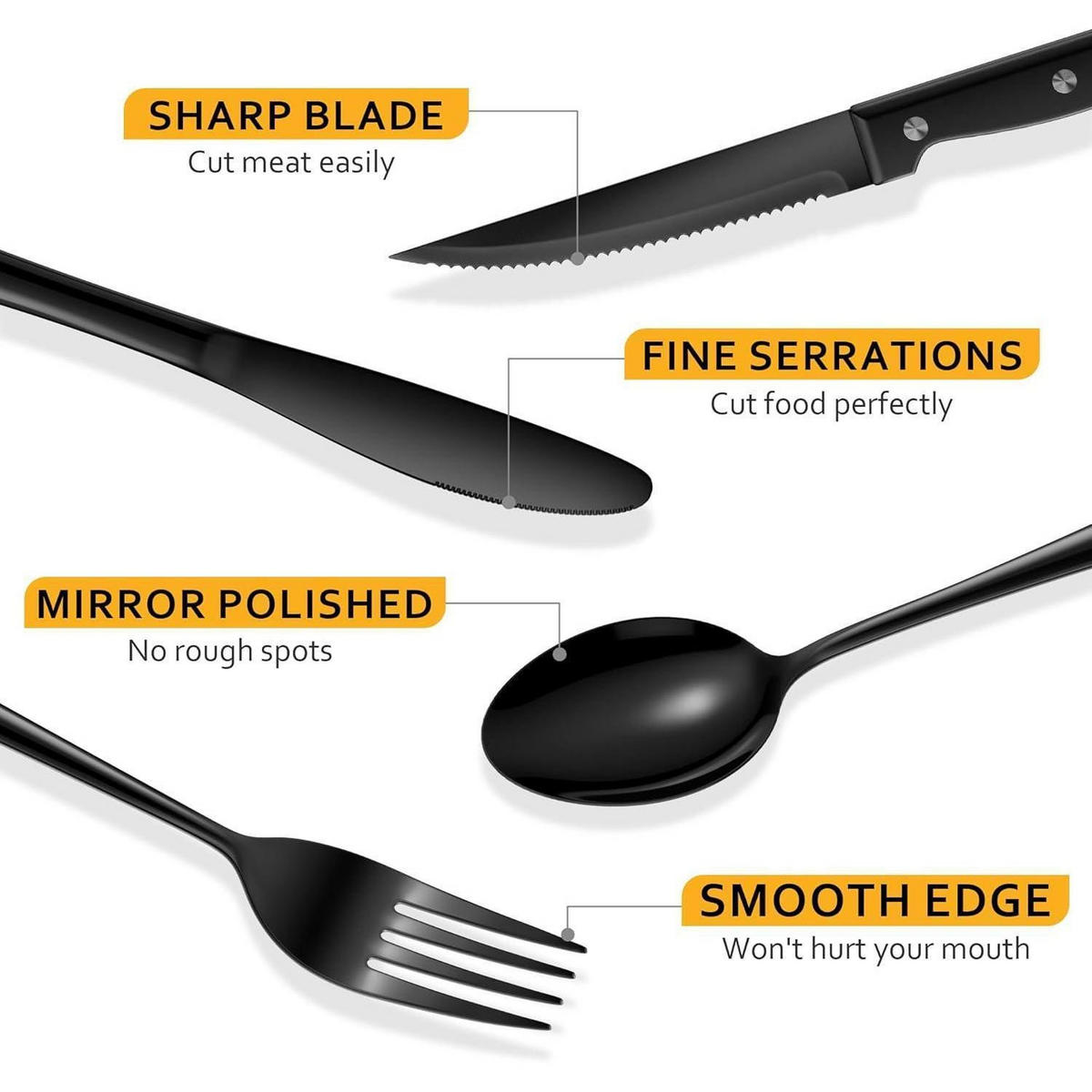 BESTECKSET 48-teilig für 8 Personen Schwarz - Schwarz, Metall