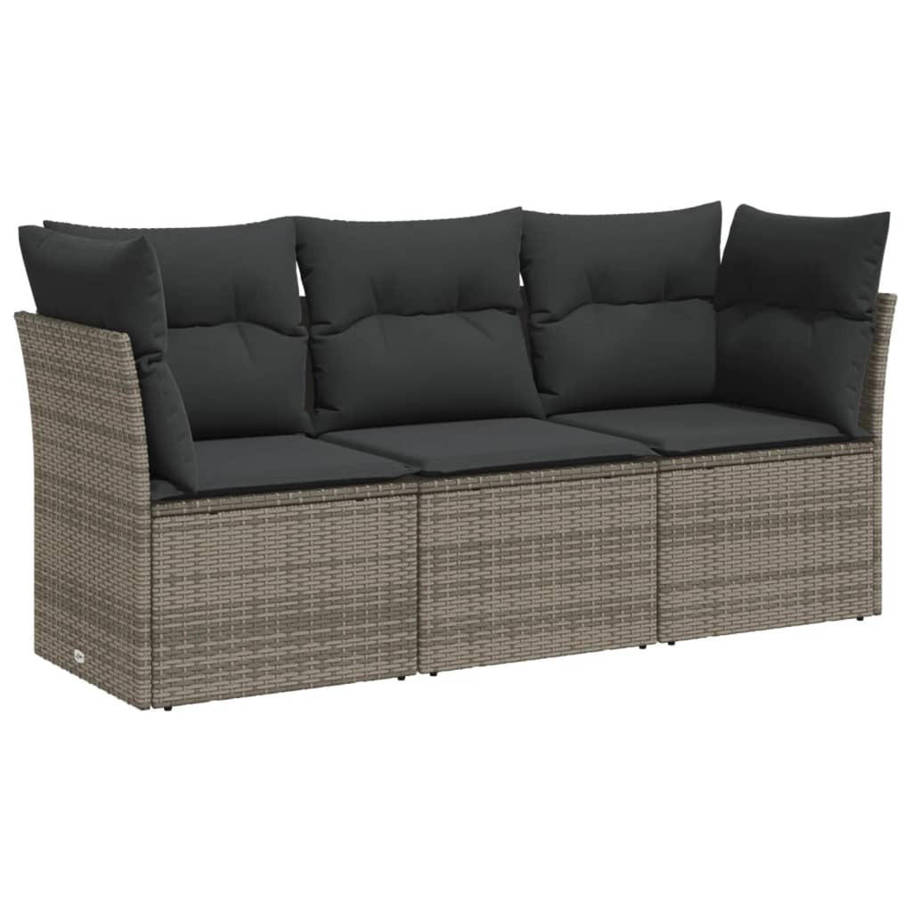 GARTEN-SOFAGARNITUR 3Er Set Mit Kissen Grau Poly Rattan - Grau, Kunststoff - vidaXL