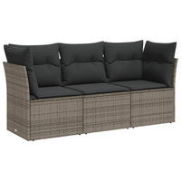 GARTEN-SOFAGARNITUR 3Er Set Mit Kissen Grau Poly Rattan - Grau, Kunststoff - vidaXL