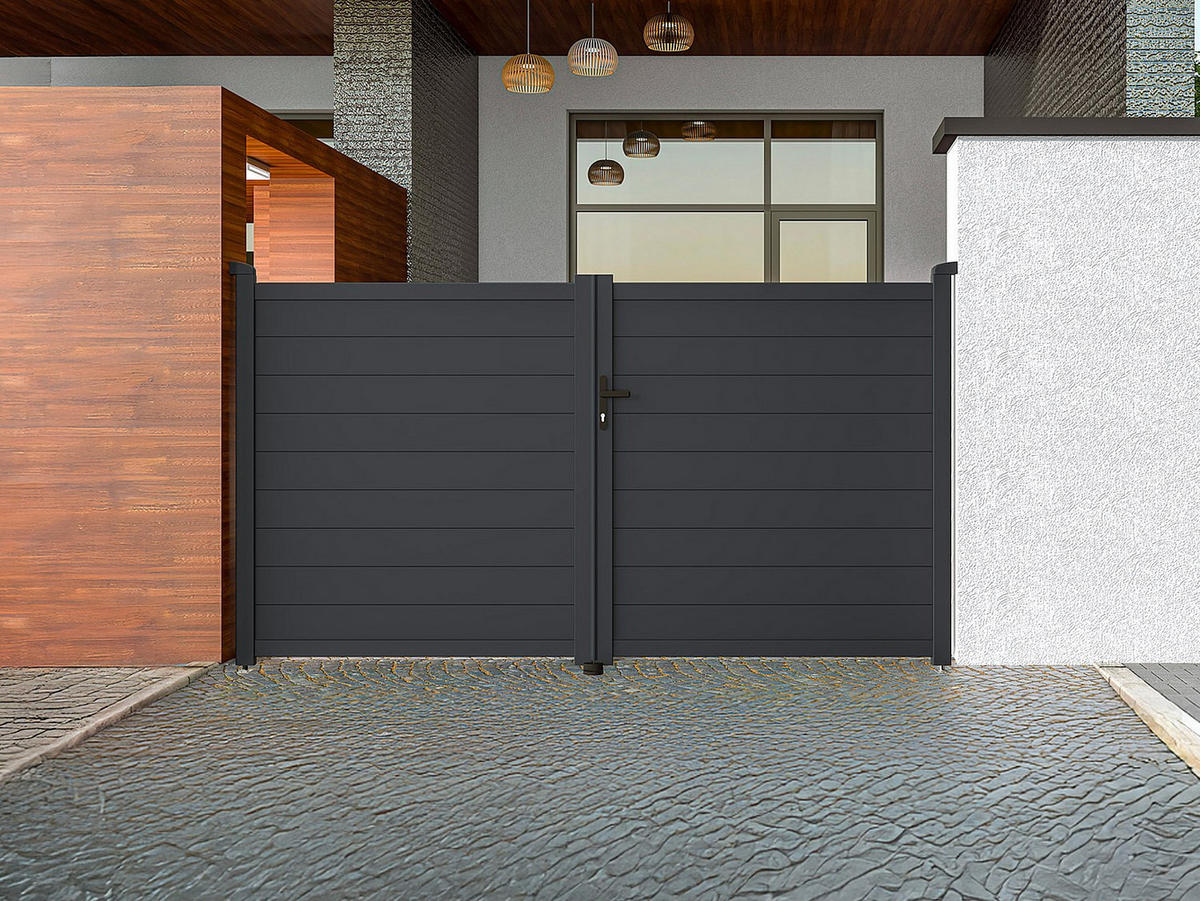 FLÜGELTOR - 300cm x 4.6cm - Aluminium - anthrazitgrau - NAZARIO - Anthrazit, Metall (300/161cm) - Vente-Unique