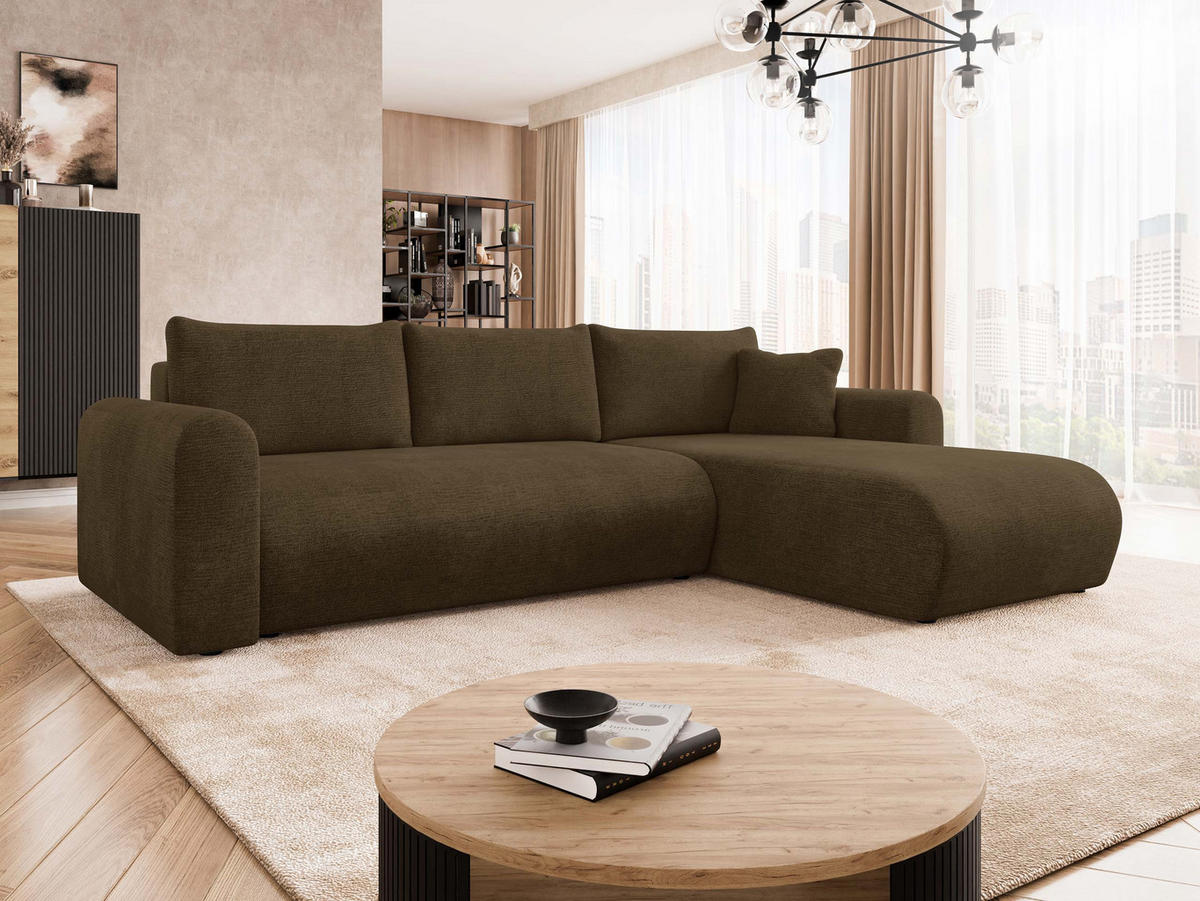 ECKSOFA Eliwo - Schwarz/Braun, Holz/Textil (252/158cm) - MIRJAN24