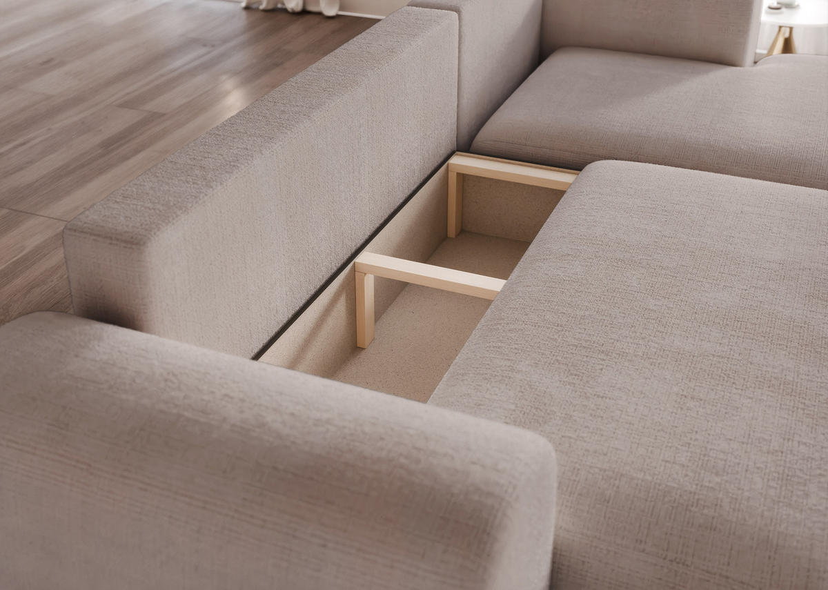 ECKSOFA BLOOM mit Schlaffunktion und Bettkasten Grau - Grau, Holzwerkstoff/Kunststoff (263/150cm) - Idohome