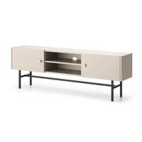LOWBOARD Dinley 2T Beige 155/52/35 cm – mit schwarzen Beinen im minimalistischen Design - Beige/Schwarz, Holzwerkstoff/Metall (155/52/35cm) - AX Living