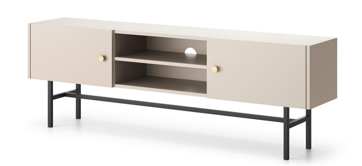 LOWBOARD Dinley 2T Beige 155/52/35 cm – mit schwarzen Beinen im minimalistischen Design - Beige/Schwarz, Holzwerkstoff/Metall (155/52/35cm) - AX Living