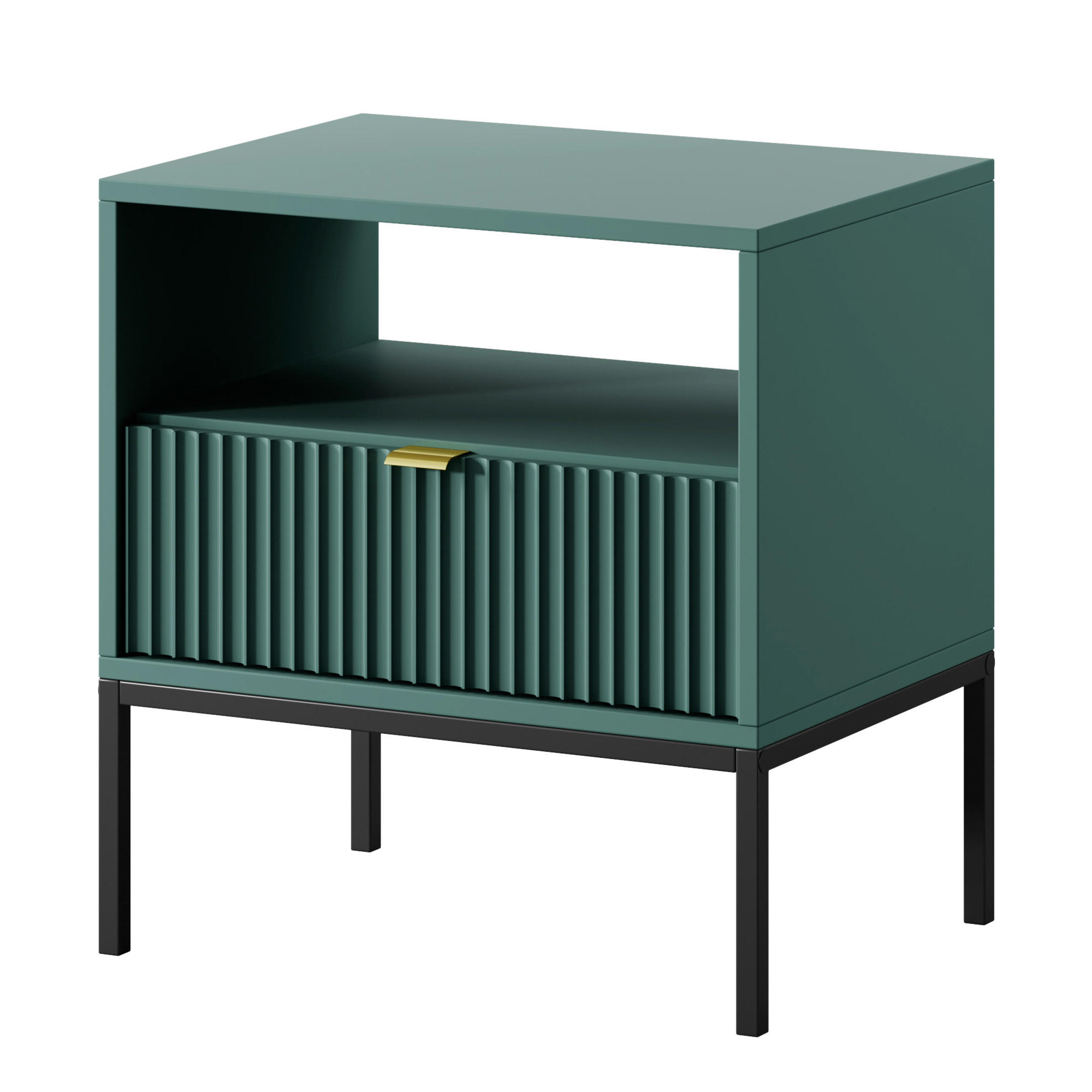 NACHTTISCH NANAIMO STO2-1S Profilierte Fronten, Grün - Grün, Holzwerkstoff/Kunststoff (54/56/39cm) - Komodee