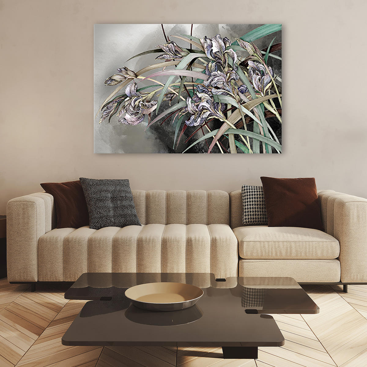 WANDBILD iris blumen im wind - Grau, Textil (60/40cm) - Feeby