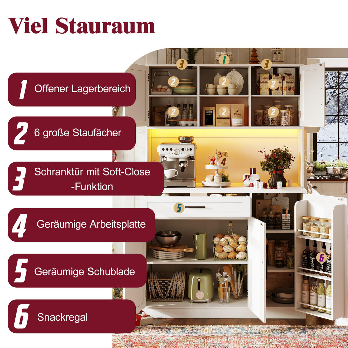 BUFFET 110/38/180 cm aus MDF und Metall mit LED-Leiste und Steckdosenleiste Weiß - Weiß, Holzwerkstoff (110/180/38cm) - Modenvie