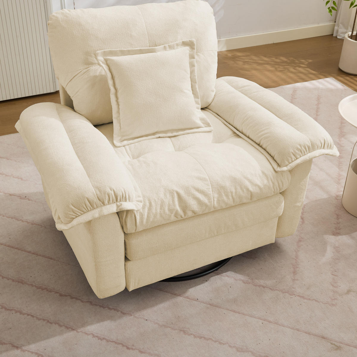 SESSEL Chenille Beige drehbar mit Kissen - Beige, Textil/Metall (116/96/84cm) - WISHDOR