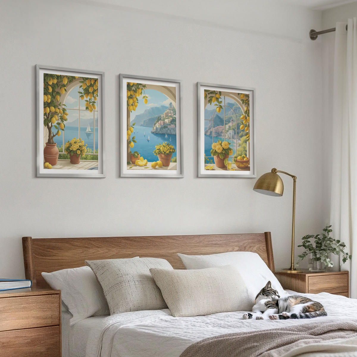 BILDER SET 3er Set - 40x60 cm Silberner Rahmen - Meereslandschaften, Zitronen, Fenster - Silberfarben, Kunststoff (40/60cm) - TULUP