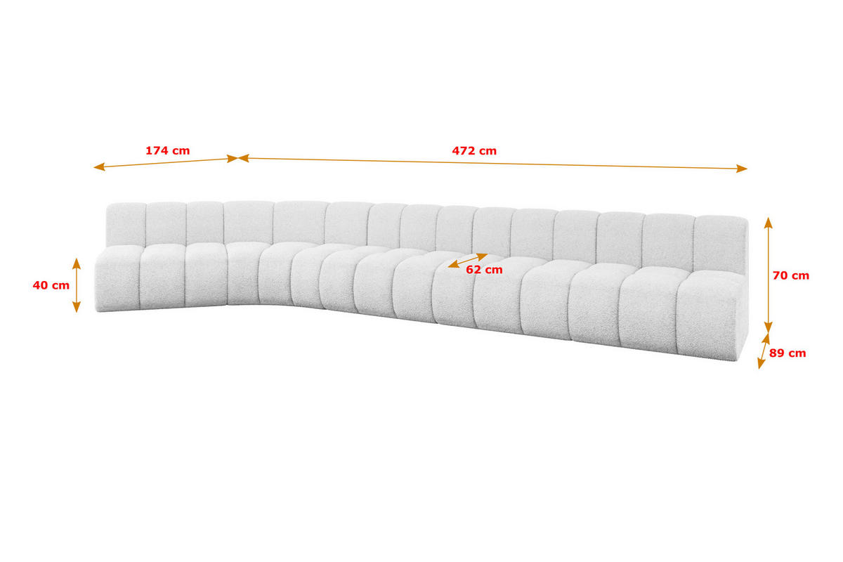 ECKSOFA modulares Sofa Montra-L3 - 472x174x70 cm Weiß - Weiß, Holzwerkstoff/Textil (472/174cm) - ALTDECOR