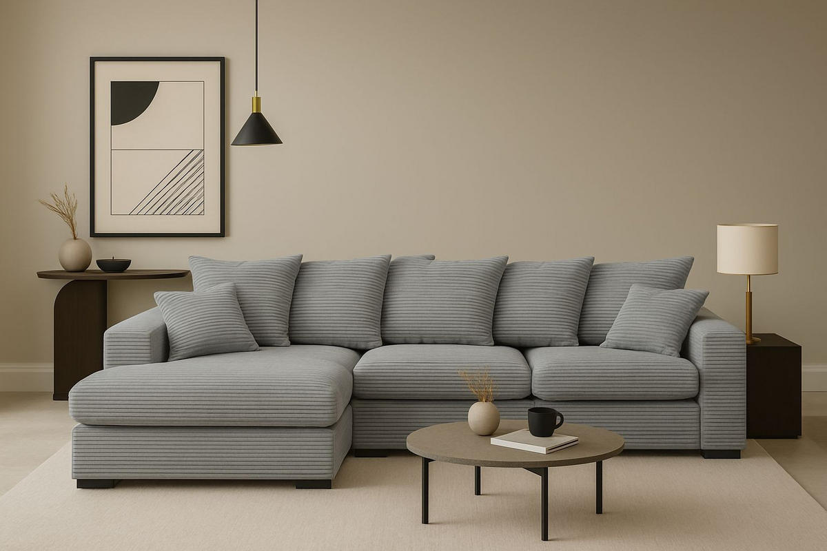 ECKSOFA Mit Schlaffunktion Und Bettkasten Couch L-form Gabon Stoff Zoom Grau Links - Grau, Holz (155/285cm) - Kaiser Möbel