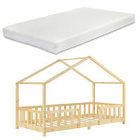 HAUSBETT Treviolo mit Matratze - Naturfarben, Holz/Textil (90/200cm) - [en.casa]