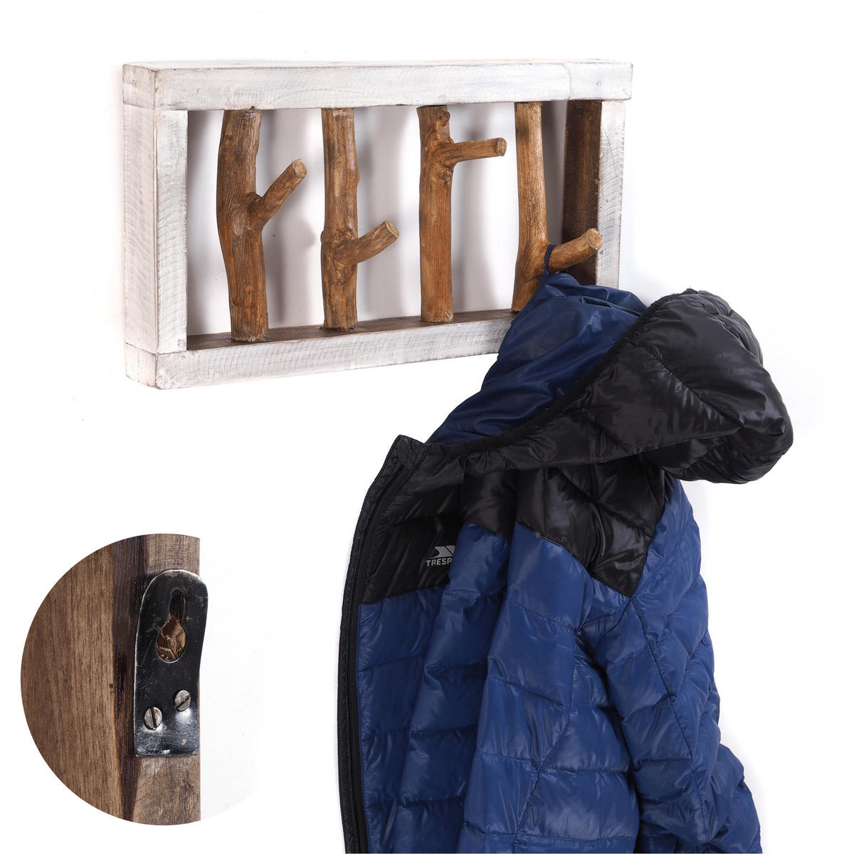 WANDGARDEROBE LIMB Treibholz 05 weiß-natur - Multicolor, Holz (45/23/10cm) - DESIGN DELIGHTS