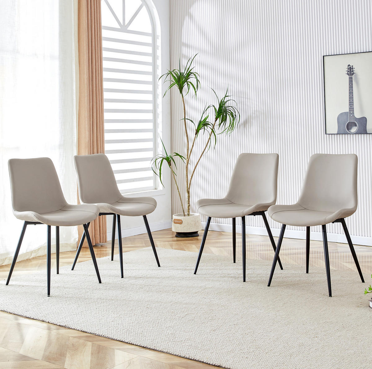 ESSZIMMERSTUHL 4er-Set mit Rückenlehne Kunstleder Warmgrau Metall Schwarz - Beige, Metall (47/83/50cm) - Meubliv
