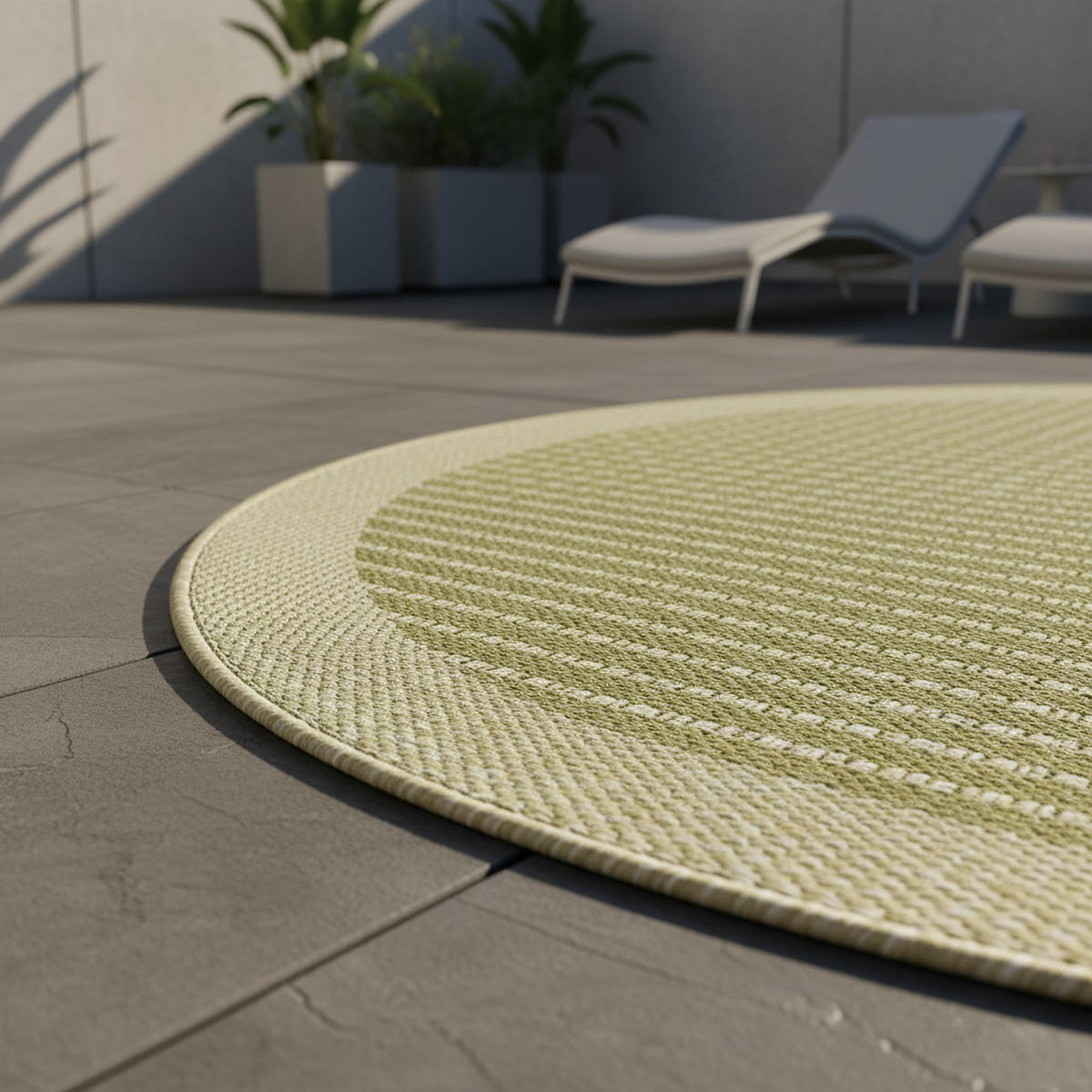 TEPPICH Outdoor Flachgewebe Uni-Farbe Polypropylen Balkon Grün Rund 200x200 - Grün, Textil (200/200cm) - KADIMA DESIGN