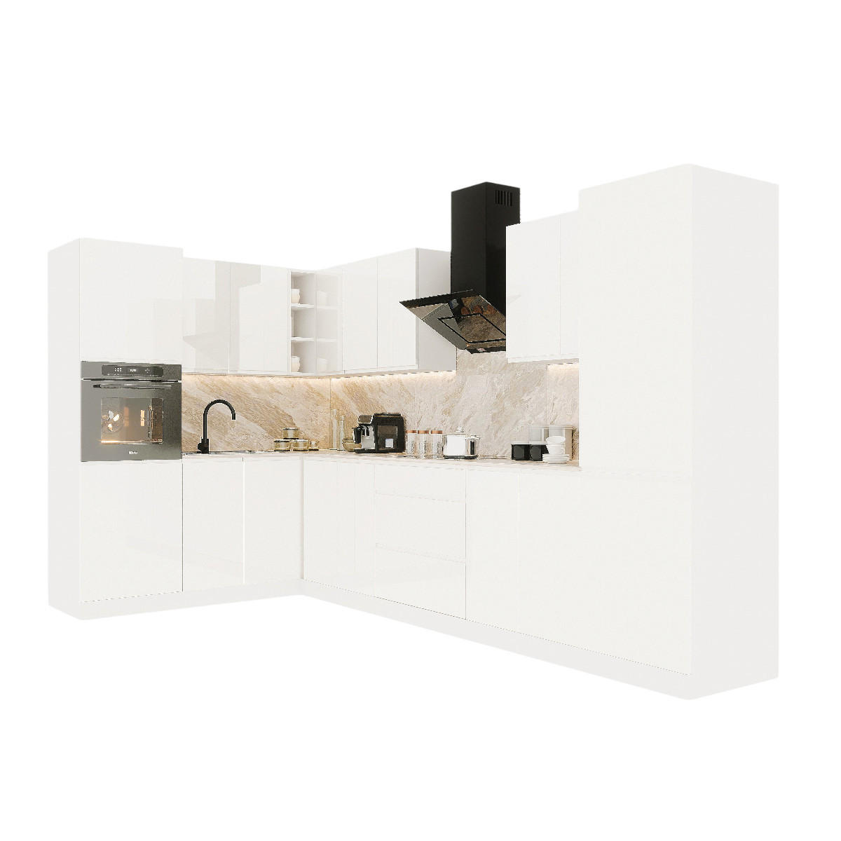 ECKKÜCHE 300x140 cm Glanzia – KU-S10 – Weiß – Hochglanz - Weiß Hochglanz, Holzwerkstoff (300/212/140cm) - hi-markt